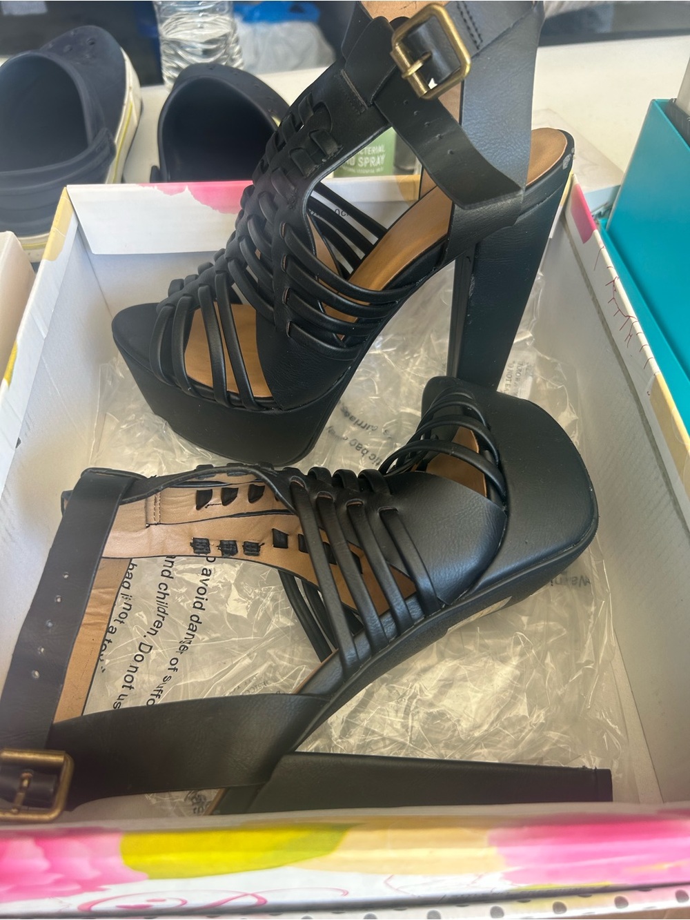 Delicious Black Strappy Platform Heels with Buckle